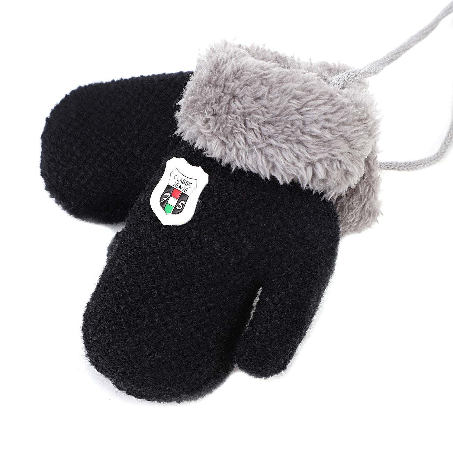 IBLUELOVER Moufles Enfant Bébé Filles Garçons Gants Hiver Gant de Ski Gants en Tricot Gloves Couleur Pure Gants Chauds Doublure Polaire Gants avec la Corde Tour du Cou Cadeau Noël 0-2 Ans