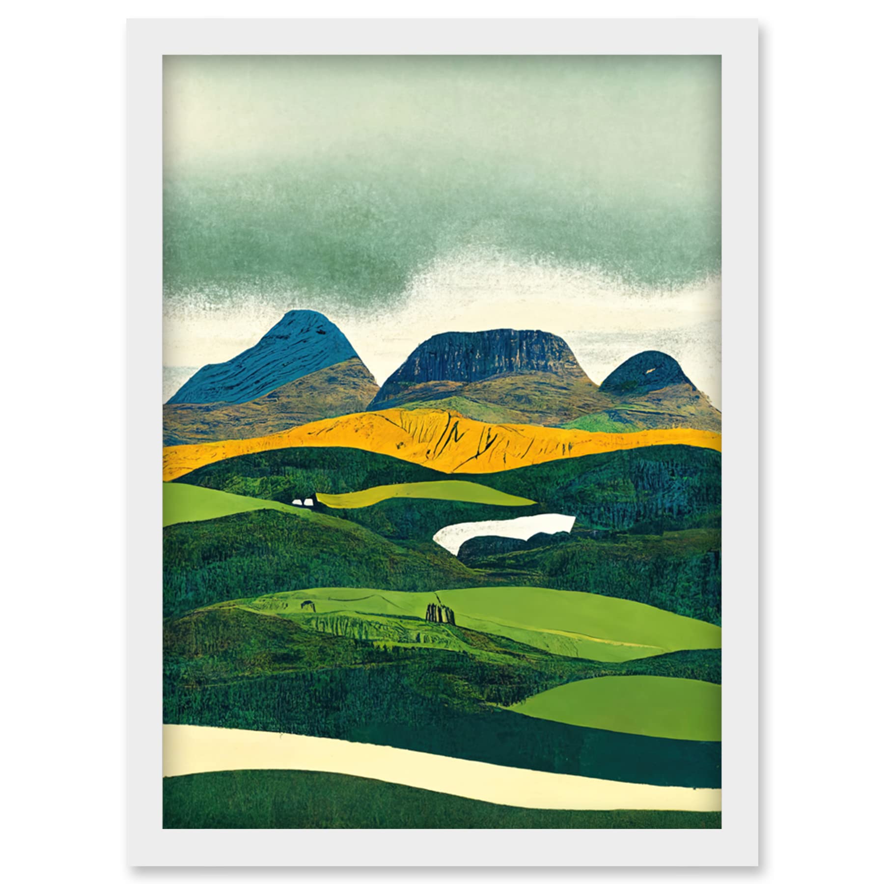 Doppelganger33 LTD Scottish Highland Munros Landscape Linocut Artwork Framed Wall Art Print A4