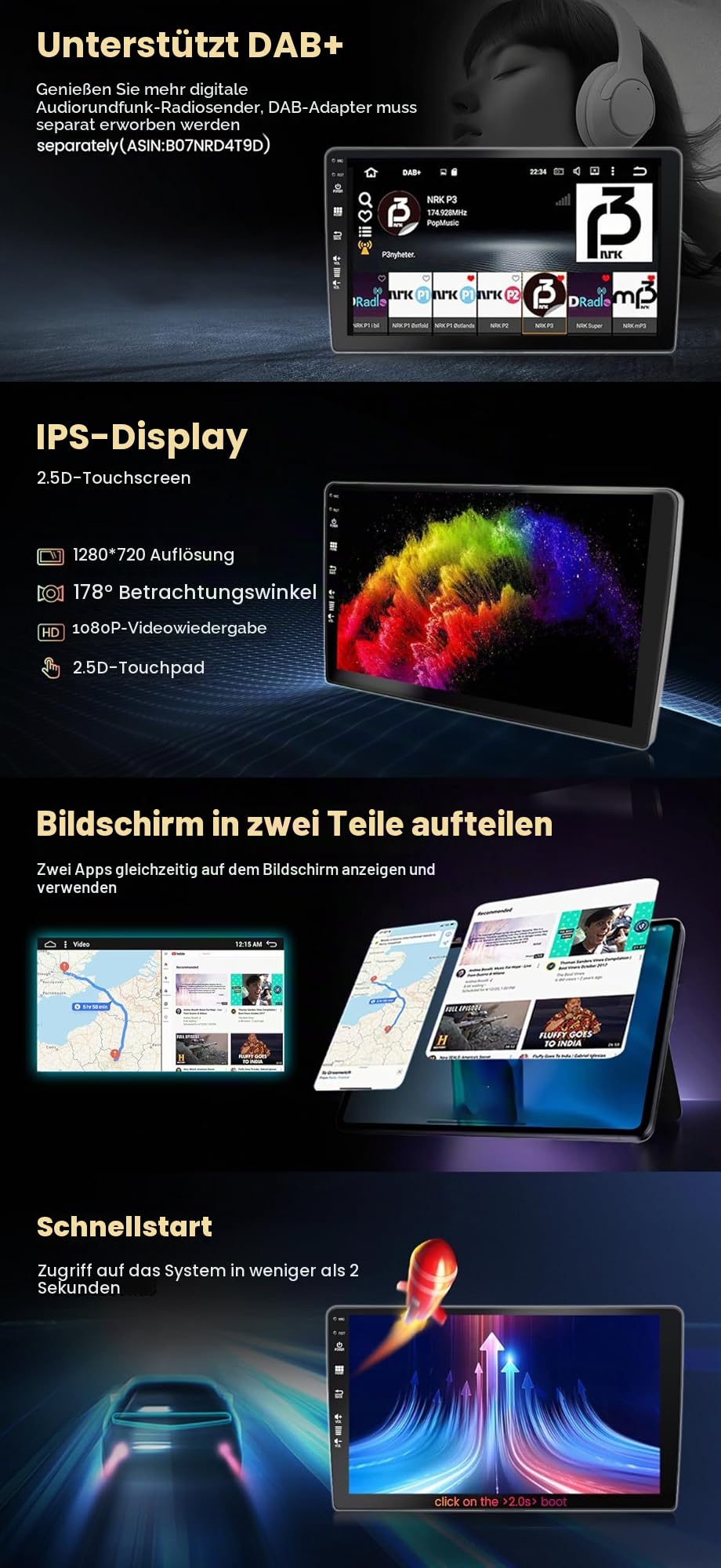 KEC 9” [4+64G] Android 16 Autoradio für Honda Jazz City 2002-2007-mit Wireless Apple CarPlay|Android Auto|Mirror Link|GPS Navigation|Bluetooth 5.0|WiFi |USB|Navi|FM+Rückfahrkamera