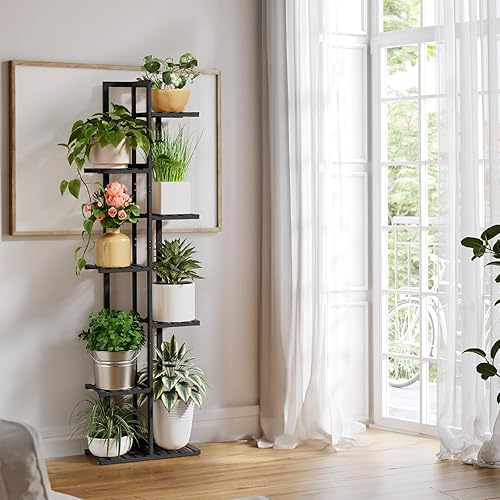 Miniatura 3 de ROSSNY Soporte para Plantas de Interior de 55 Pulgadas de Alto, 7 Niveles 8 Macetas Soporte de Bambú para Plantas de Interior, Soporte de Plantas de