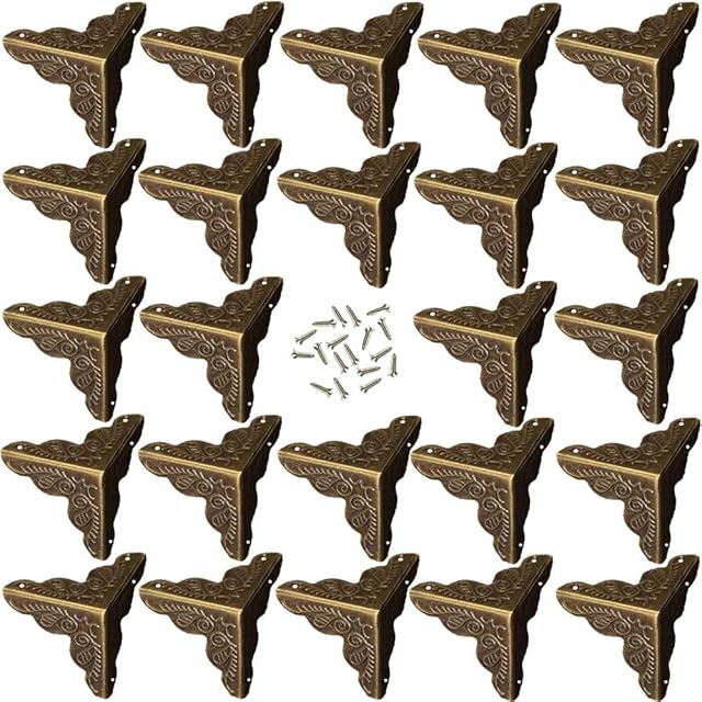 24 pcs Antique Bronze Corner,Protectors Bronze Wooden Box Furniture Table Corner Decorative,Including96 Matching Nails