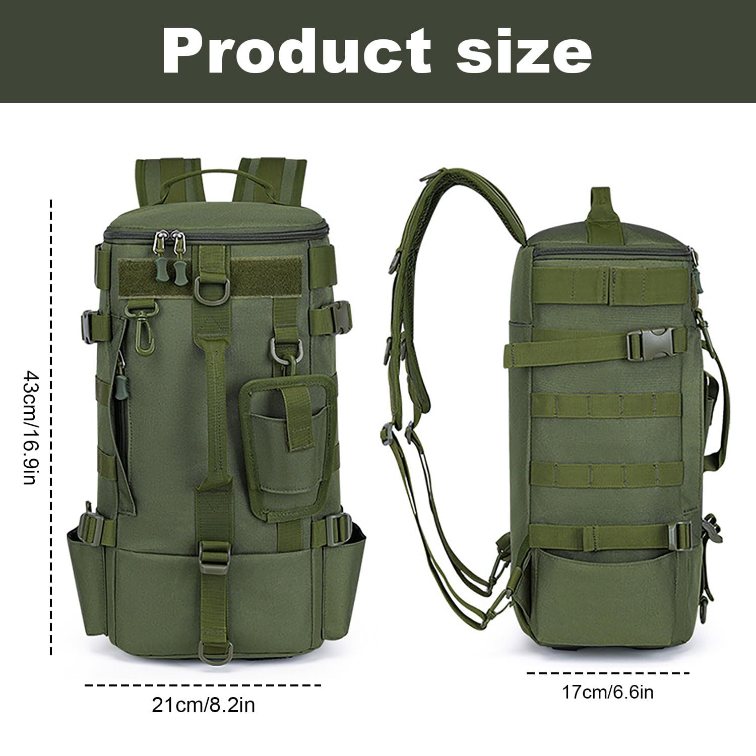 Angelrucksack, Angelrucksack mit Rutenhalter, Wasserdichter Angler Rucksack aus Oxford-Stoff, Lässiger Outdoor Rucksack, Mehrzweck Angel Rucksack für Campin Radfahren Militär(Grün)