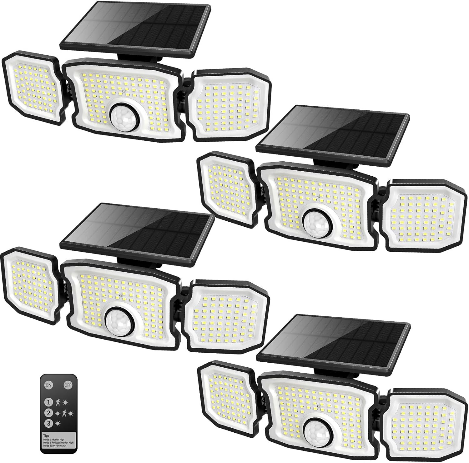 Solar Lights Outdoor Waterproof- 2800LM 200LED Solar Motion Sensor Lights, 3 Heads & 3 Modes Flood Lights, 270° Wide Angle Solar Powered Security Lights for Yard, Garage(4 Pack)