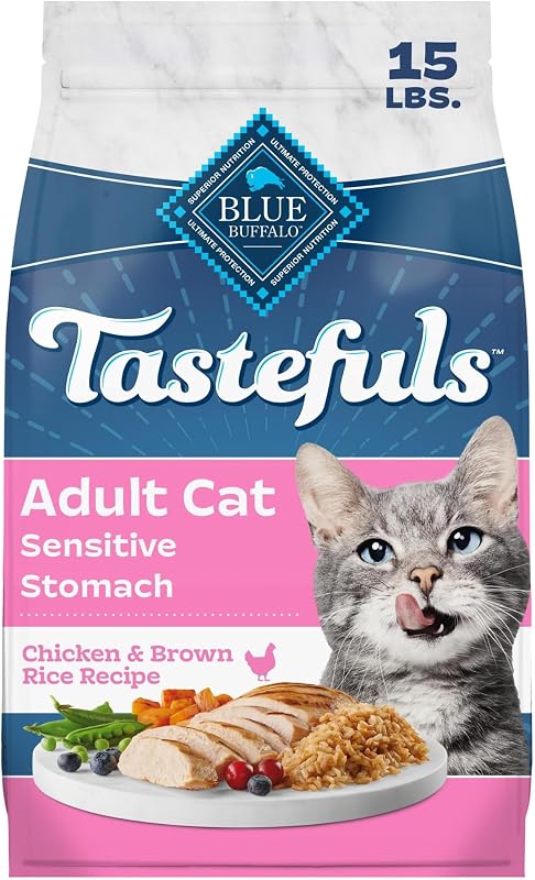 Ração seca para gatos adultos Blue Buffalo Tastefuls Chicken para estômago sensível com frango e arroz integral 6,88 kg