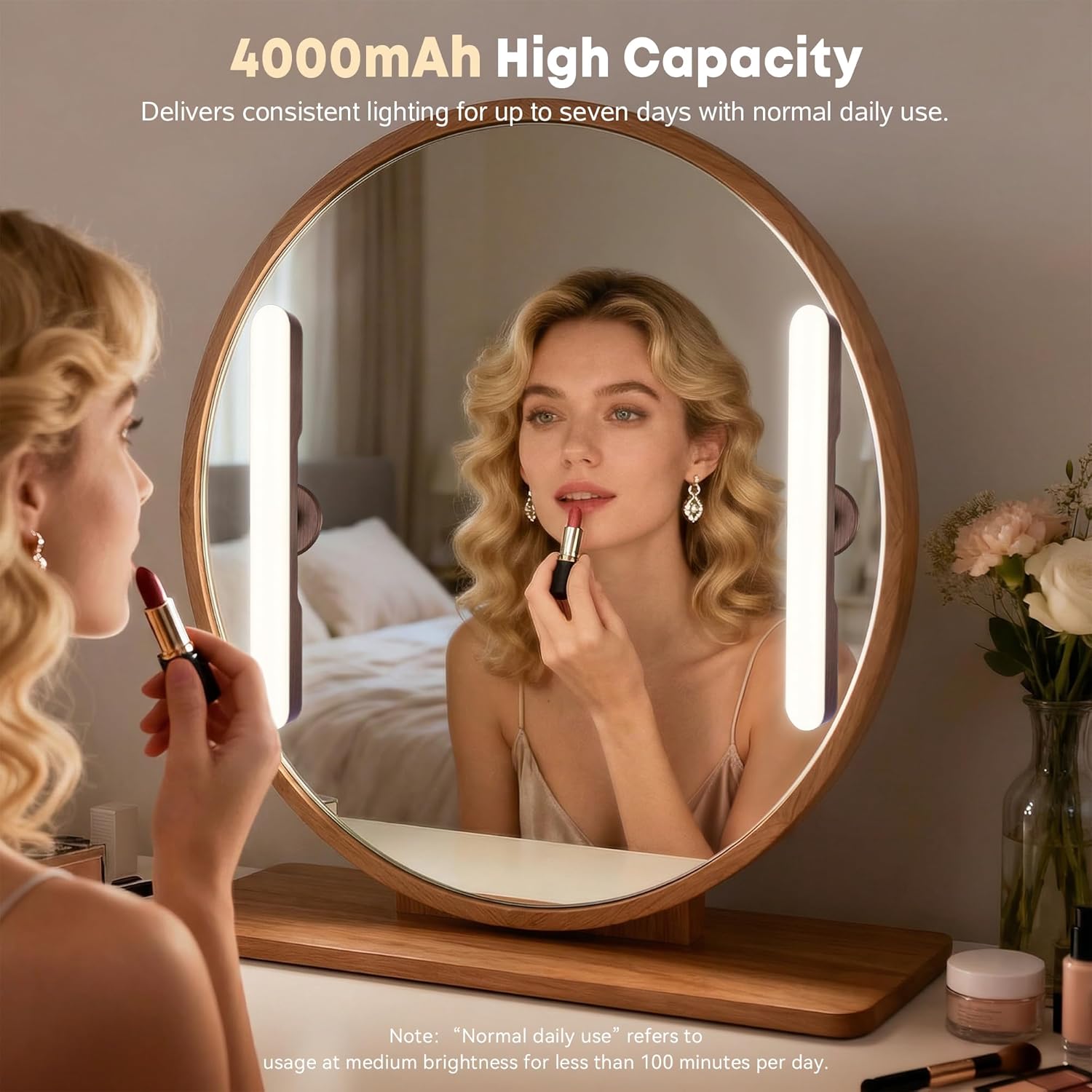 2 Pcs Vanity Makeup Lights for Bathroom, Wireless Wood Grain Rechargeable LED Stick on Light Bar for Mirror, Tunable 3 Color Temperature 4000 mAH Battery Life Lighting for Vanity(Deep Brown)