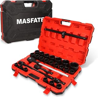 3/4" Impact Socket Set 27PCS,Metric Shallow Sockets 19-60mm | CR-MO Steel,6-Point,3 Extension Bars,Sliding T-Handle & Long Ratchet,heavy duty for truck & industrial repair