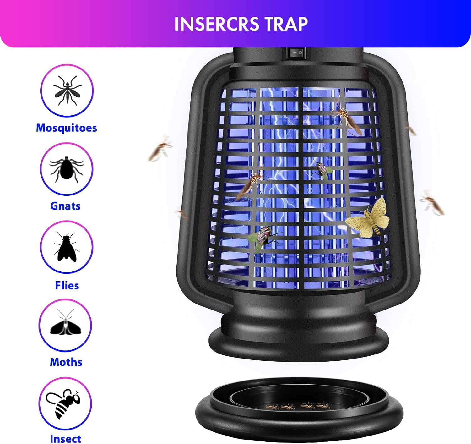 ICFPWR Fly Traps Outdoor, 4200V Effective Fruit Fly Traps for Indoors Patio Backyard and Home, 18W Powerful Mosquito Trap Fly Killer for Mosquitoes Flies Bugs
