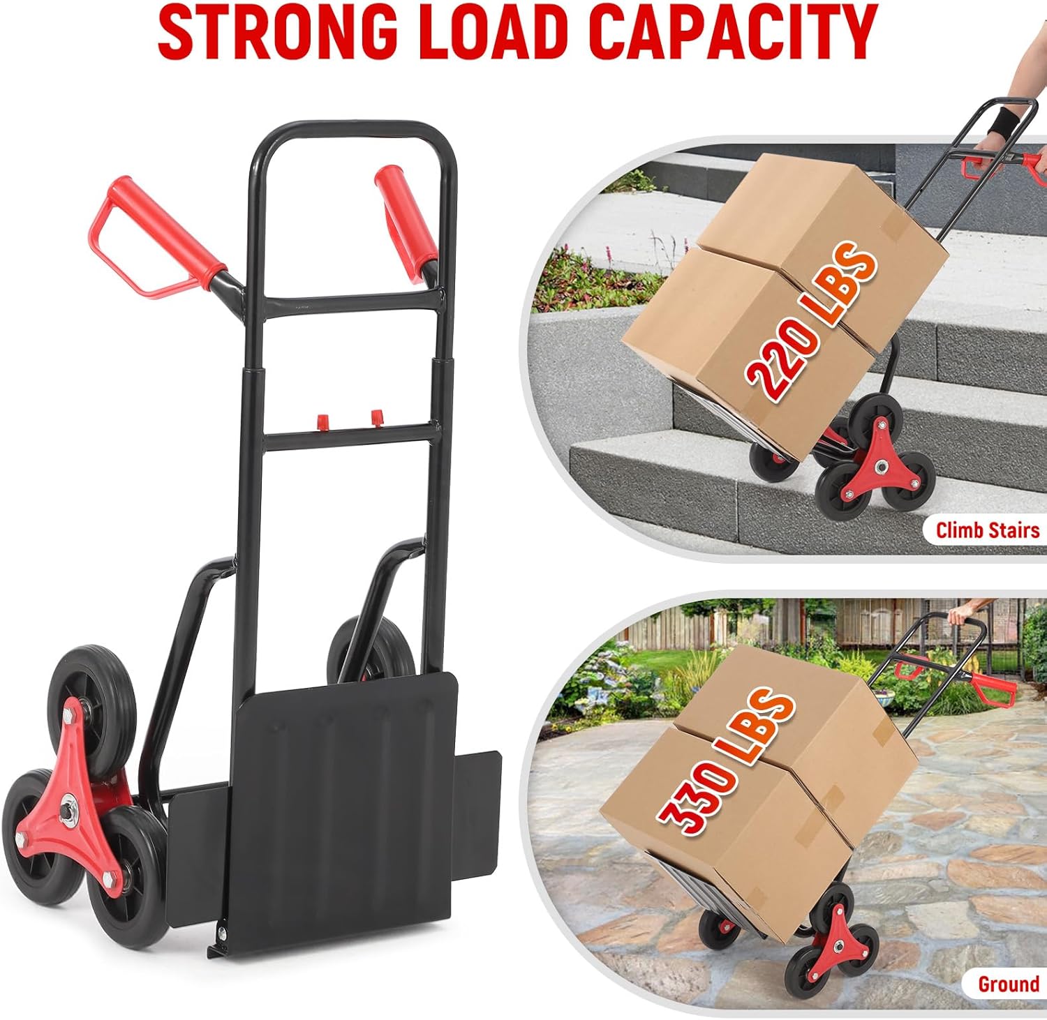 Stair Climbing Dolly, 330 Lbs Weight Capacity, Foldable Hand Truck with 6 Rubber Wheels and Telescoping Handle, Heavy-Duty Grocery Cart for Luggage, Warehouse, Shopping