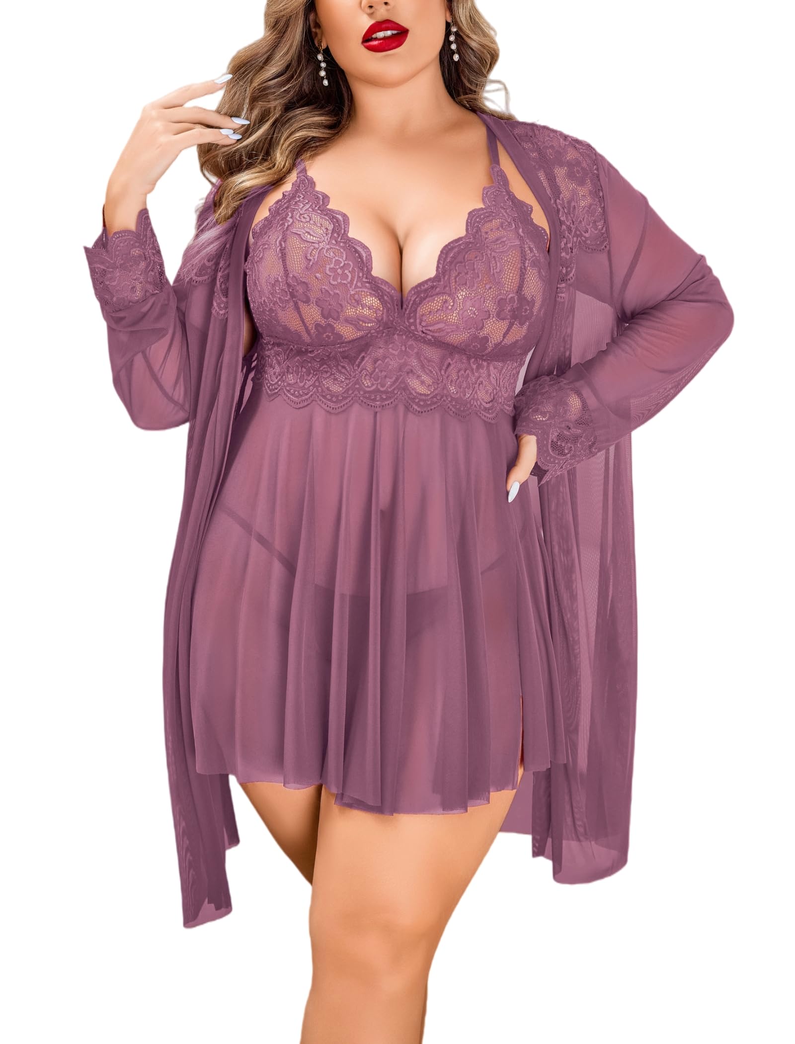 Avidlove Plus Size Lingerie Sexy Lingerie Set Women's Exotic Nightgowns Lace Chemise Lingerie Side Slit Nightdress