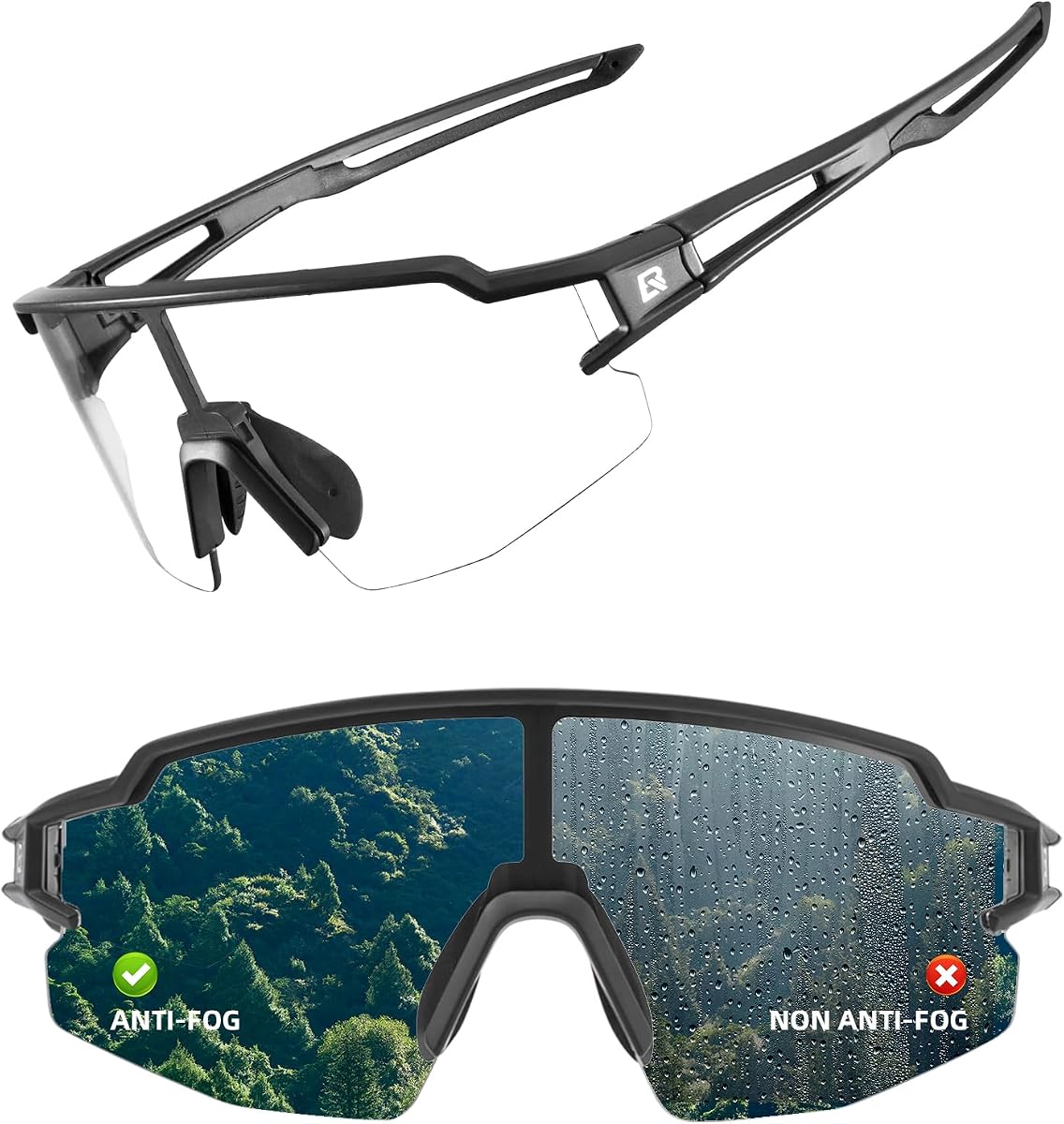ROCKBROS Photochromic Sports Sunglasses Professional Anti Fog - UV400 Goggles with Myopia Frame for Running Cycling Fishing