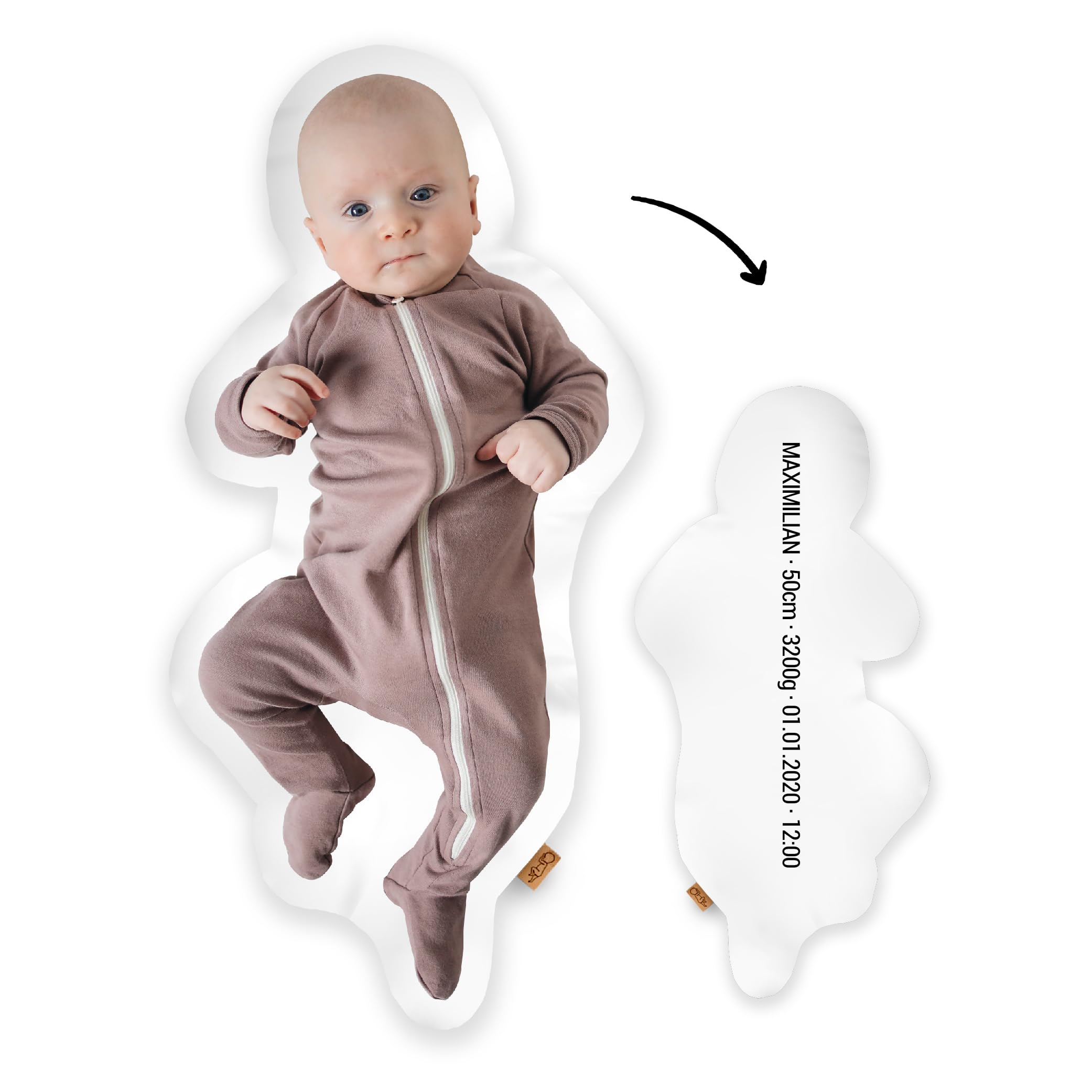Personalisiertes Geburtskissen Fotokissen zur Geburt 1:1 Maßstab ohne Gewicht | Mit Namen für Neugeborene | Erinnerungen in Originalgröße Jungen Mädchen | Geschenk zur Taufe