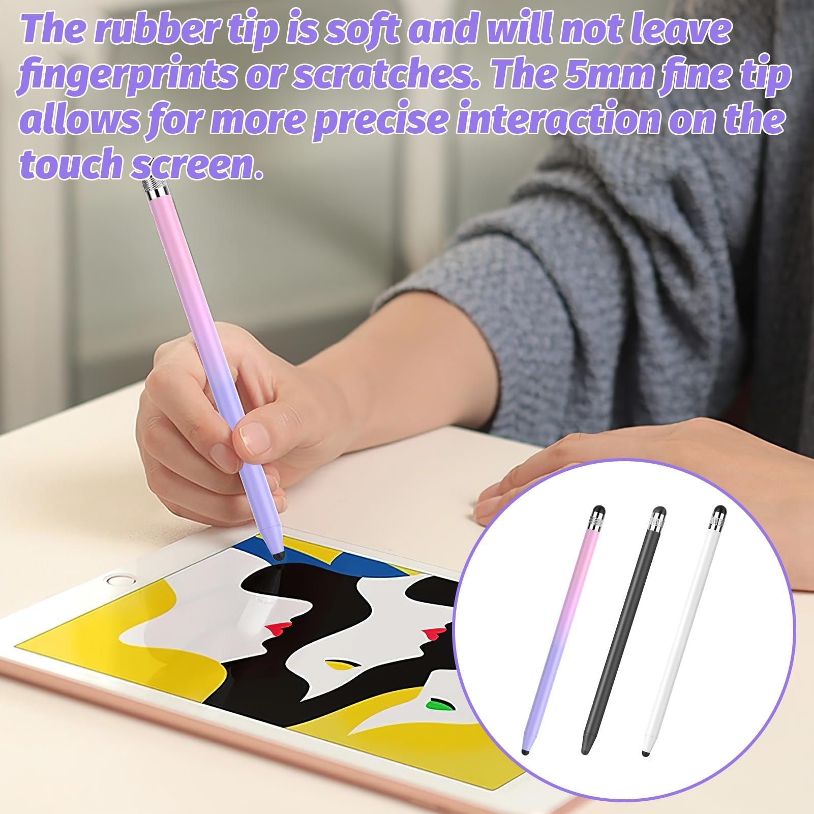 Set Da 2 Penne Touchscreen 3 In 1: Pennino In Gomma Con Punte Intercambiabili E Punta A Disco. Alta Precisione E Sensibilità Per Tutti I Dispositivi Touch. - 2