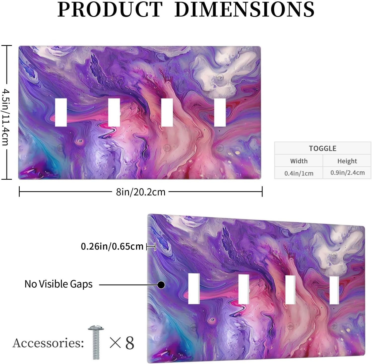 Liquid Marble Modern Abstract Texture Abstract Purple Paint Wall Art Light Switch Covers Quad Toggle 4 Gang Wall Plate Decorative Switch Plates Electrical Faceplate for Office Living Room Decor