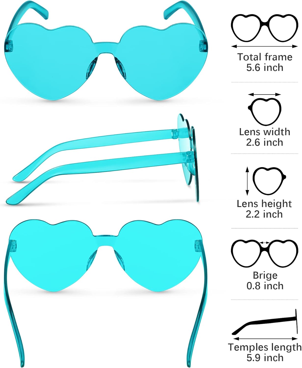 Weewooday 30 Pairs Heart Shaped Sunglasses Valentines Transparent Heart Rimless Glasses for Valentines Gifts Party Favors - Image 2