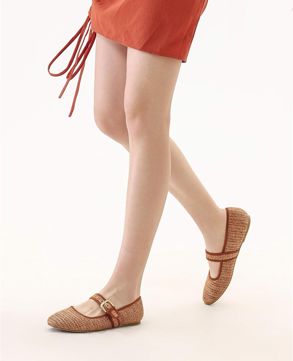 Shoe'N Tale Raffia Ballet Flats for Women Round Toe Woven Mary Jane Shoes with Buckle Strap for Daily Casual Dress Comfortable Flats - Image 6