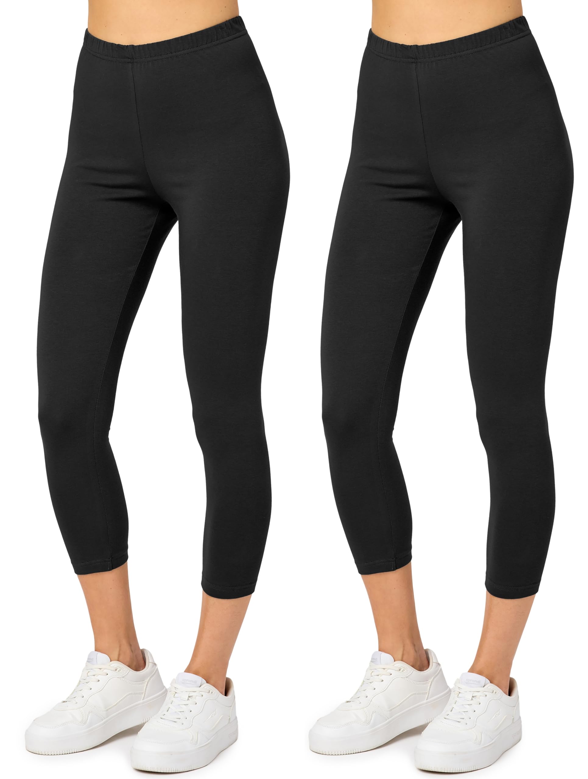 Merry Style 2er Pack Damen Leggings 3/4 aus Baumwolle mit Stretch – Leichte Capri Leggings Damen aus atmungsaktiver, elastischer Baumwolle, ideal für Yoga Sport MS10-199