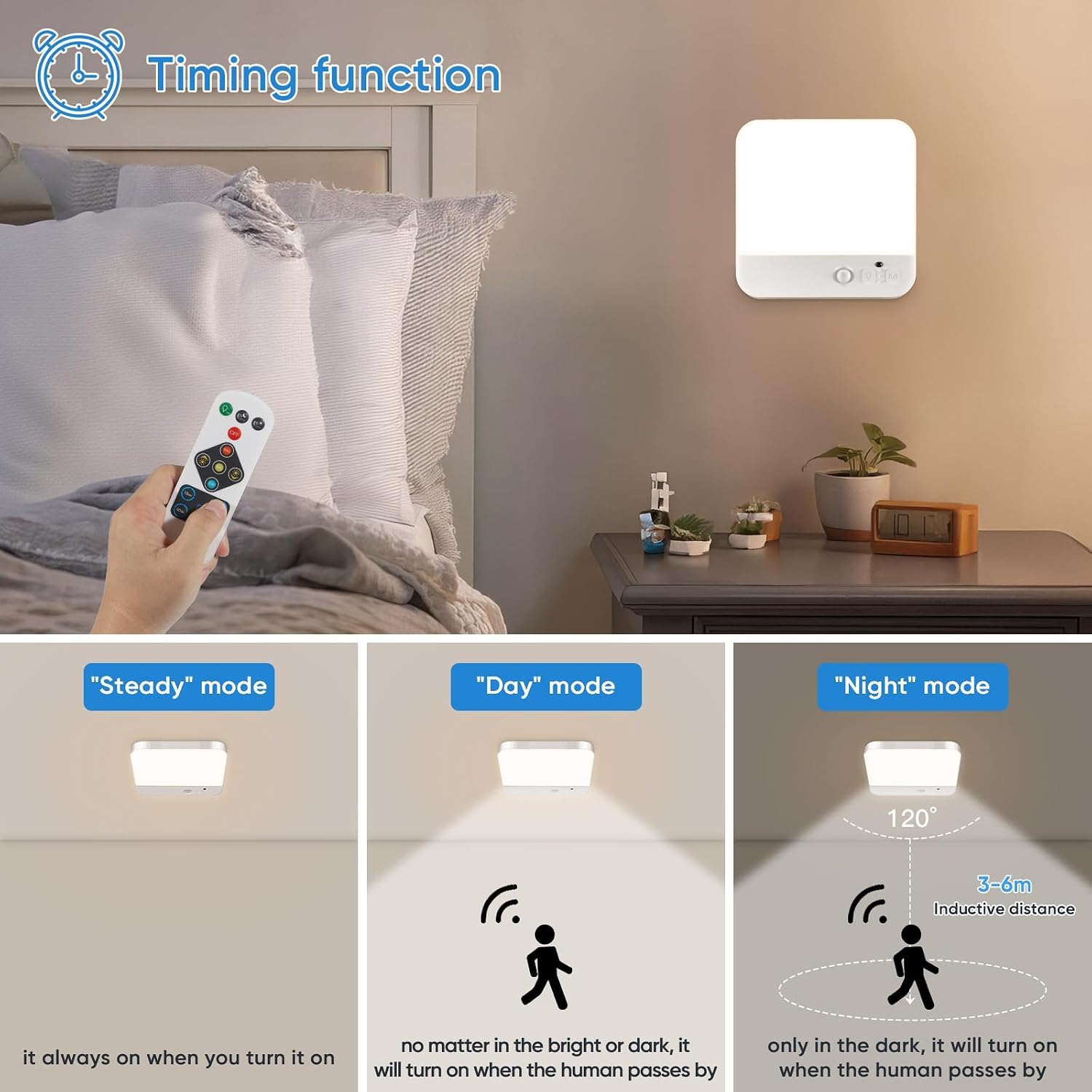 TaoFiaCo Motion Sensor Light Indoor Rechargeable with Remote -Wireless Battery Powered 3 Colors Dimmable Closet Light Timing - Magnetic Mount Shower LED for Closets Stairs Pantry Porch