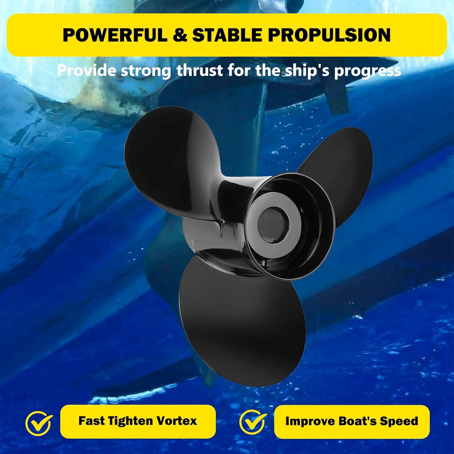 YOUNG PROPS 13 3/4 x 15Replace OEM#48-77342A45 Upgrade Aluminum Boat Propeller for Mercury Engines 40 50 60 70 75 80 90 100 115 125 140 150HP 13.75dia x 15 Pitch Hub Kits Included 15Spline Tooth RH
