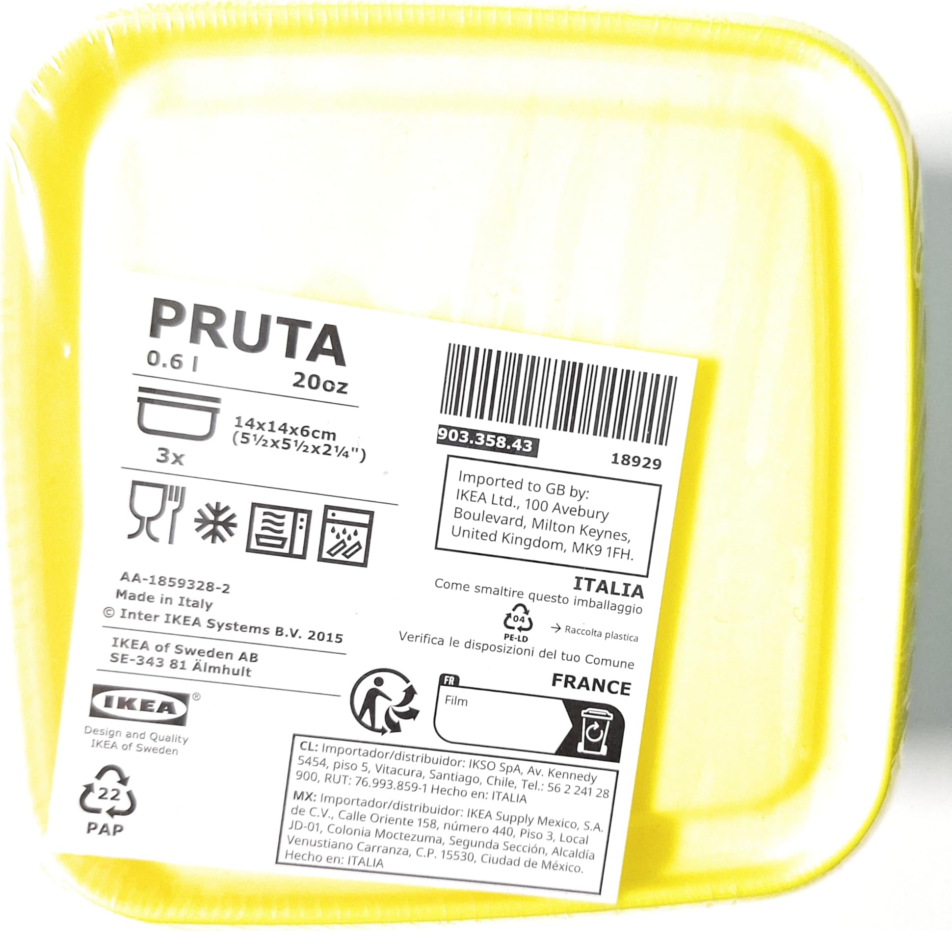 Ikea Pruta 3 Piece Storage Containers - Yellow