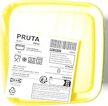 Ikea PRUTA Food Storage Containers with Lids, Transparent/Yellow, 0.6 Litres, 14x14x6 Centimetres, Microwave/Freezer/Dishwasher Safe - Set of 3