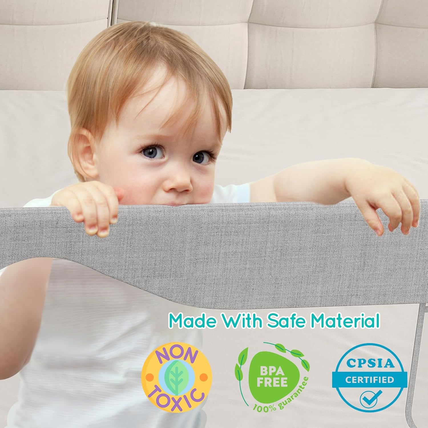 Queen Size Toddler Bed Rail: 3-Side Protection Bedrail for Queen Bed - Extral Tall Adjustable Child Safety Side Railing Guards for Infants Kids Child(78.7x78.7x59”) Grey Queen size 78.7x78.7x59"