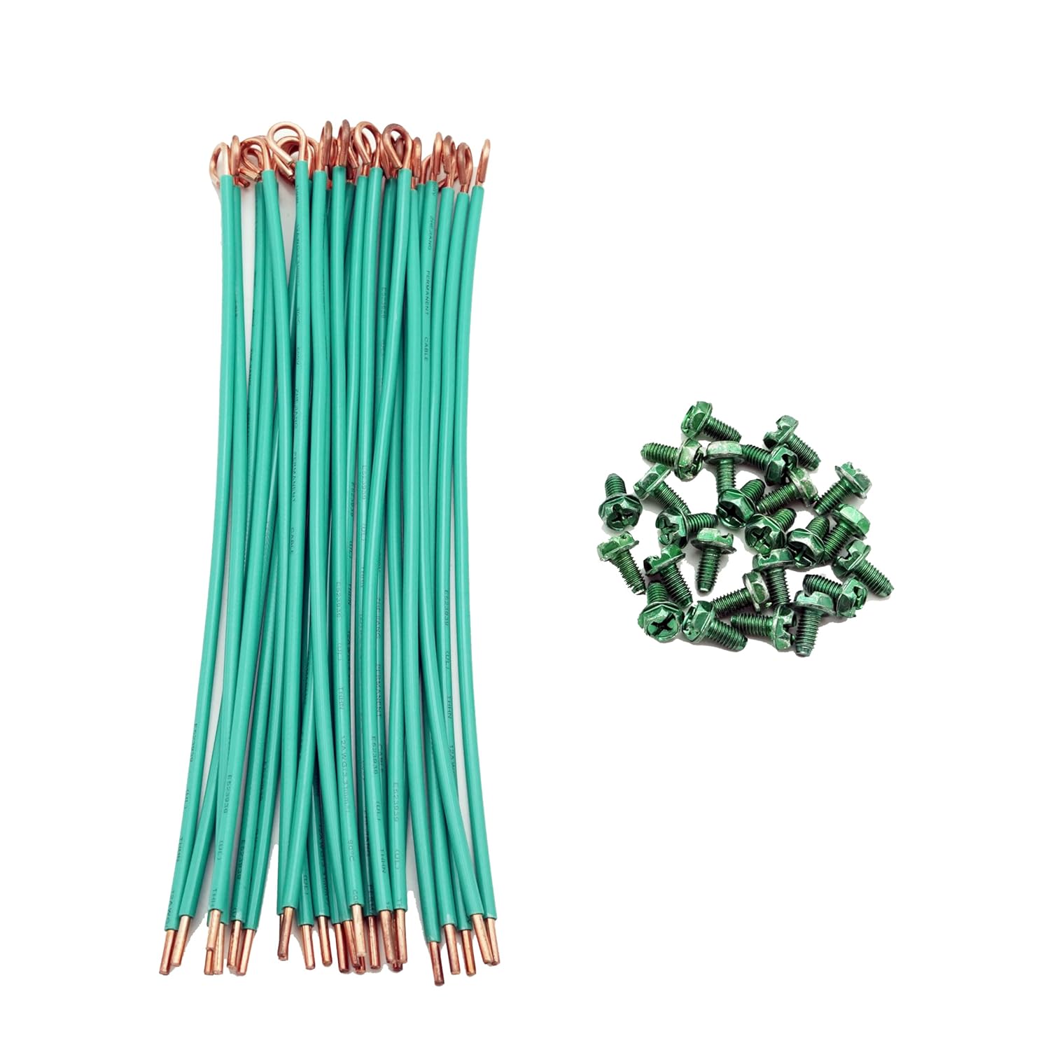 6" Copper Ground Wires with Green Ground Screws, UL Listed 12 AWG Solid Copper Ground Pigtails,Pack of 100