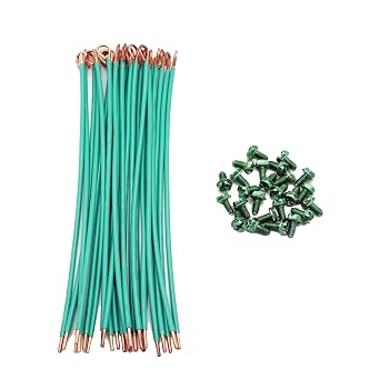 8" Copper Ground Wires with Green Ground Screws, UL Listed 12 AWG Solid Copper Ground Pigtails,Pack of 25