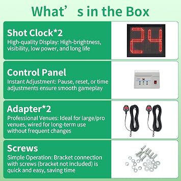 Basketball Timer, 2 Pack 14/24 Second Shot Clock Basketball Court-Custom Time, Portable Stopwatch Digital Timer for Basketball Goal, 24S Console Control Shot Clock with Buzzer