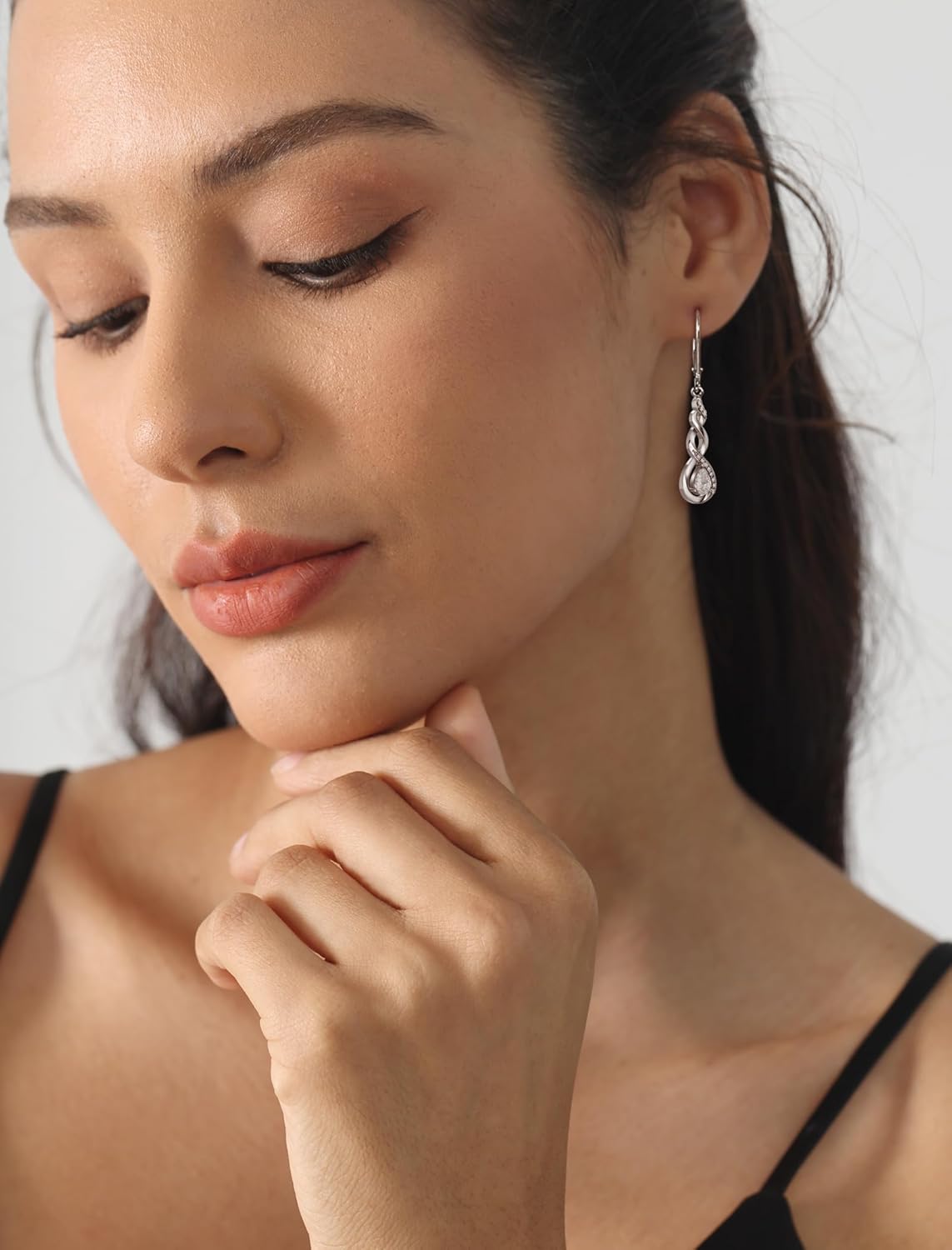 YL Twisted Dangle Drop Earrings 925 Sterling Silver Infinity Leverback Earrings Birthstone Jewelry for Women - Image 2