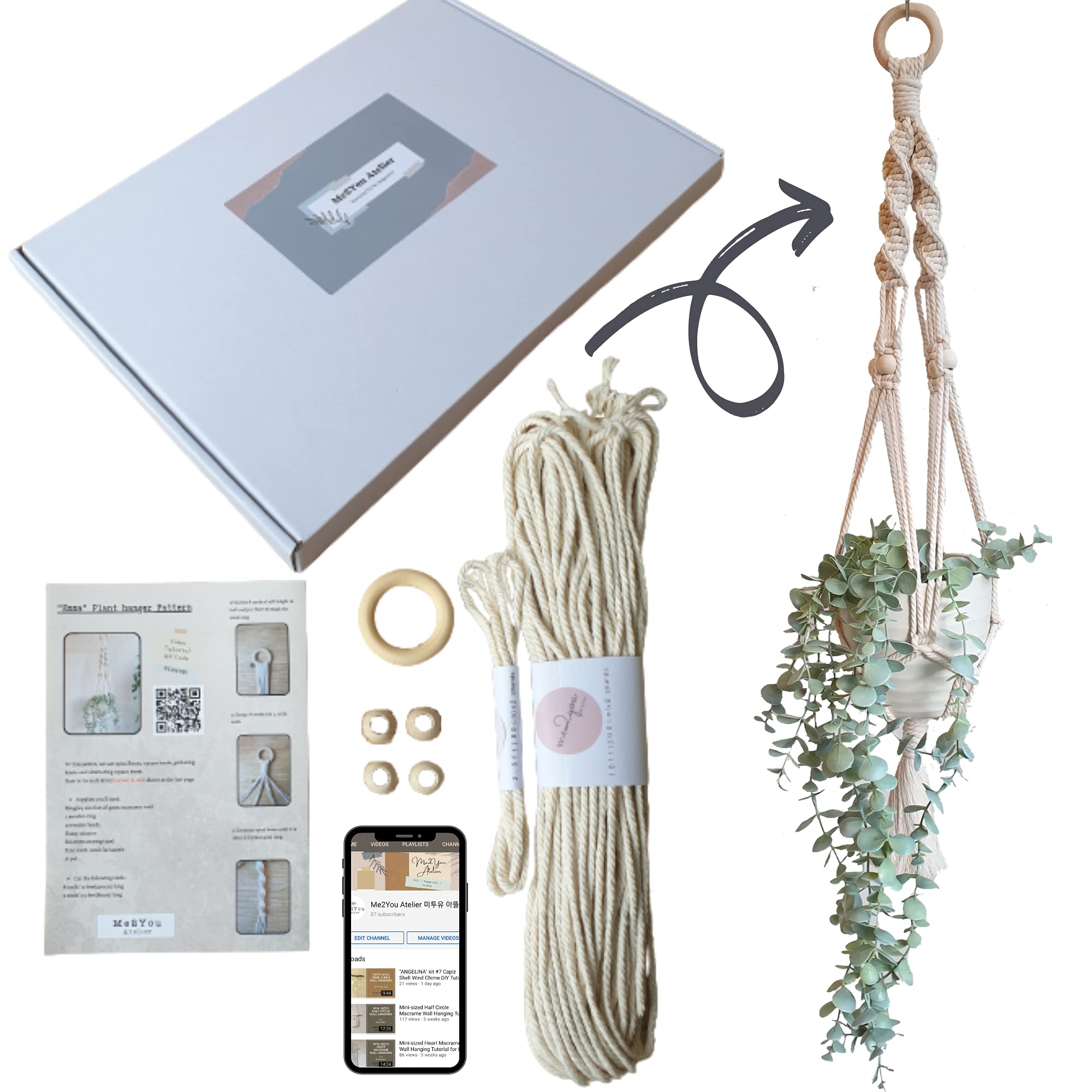 Me2you Atelier Earth Tones Macrame Plant Hanger Diy Kit For Beginners Adults With Easy-To-Follow Written Instruction & Video Tutorial