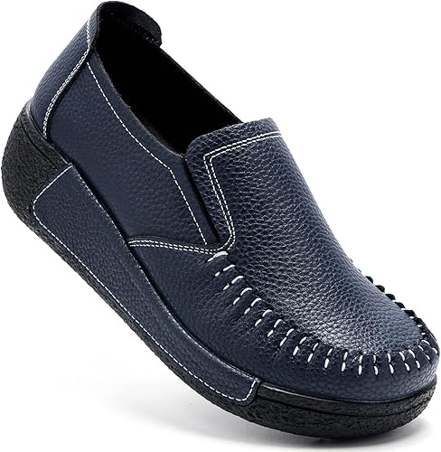 Miniatura 7 de UZB Mocasines sin cordones para mujer de cuero cómodos informales con plataforma