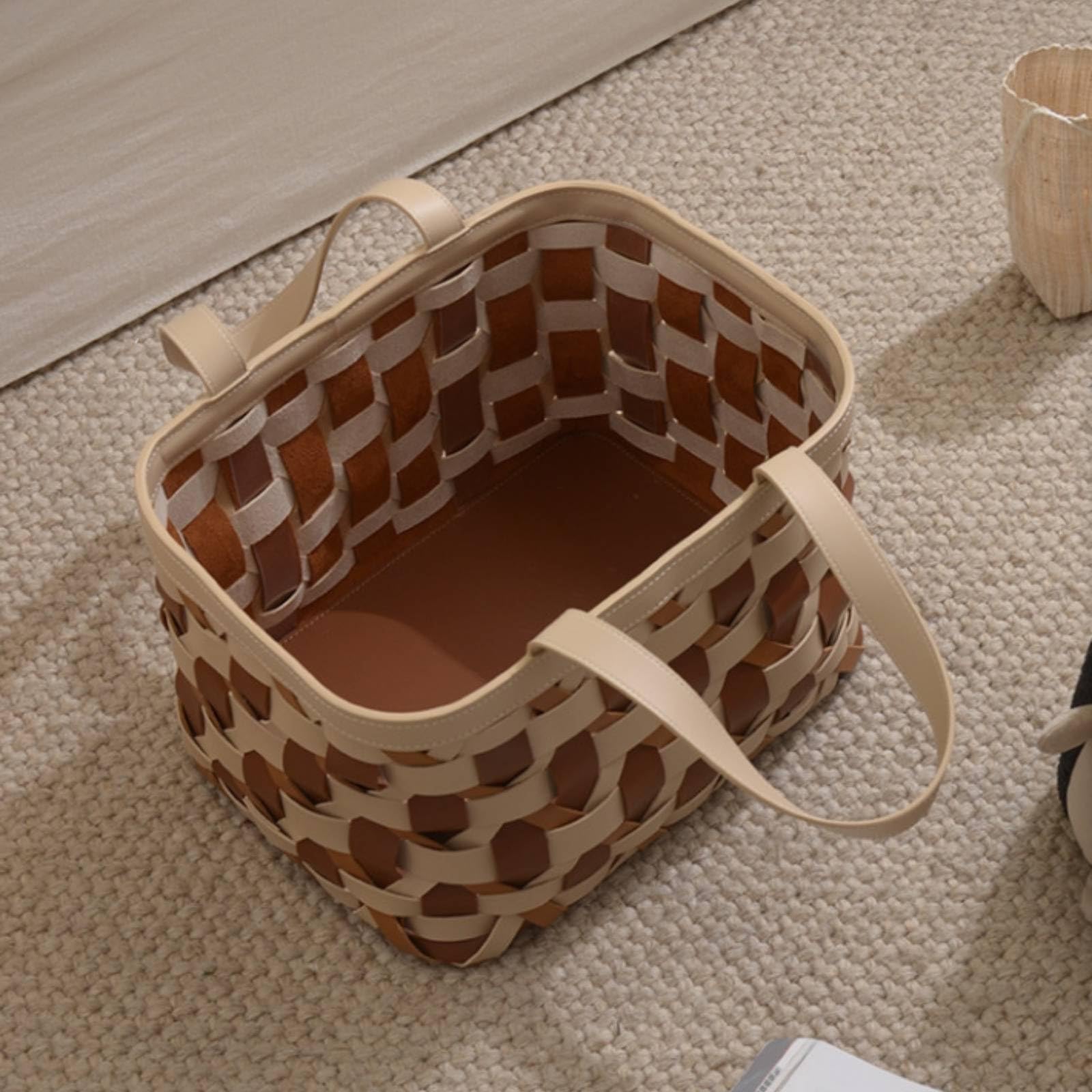 Colcolo Cesta de Almacenamiento Cesto Organizador Contenedor Tejido de Cuero Sintético con Diseño Estructurado y Apertura Amplia Adecuada para Sala de Estar Dormitorio Oficina en Casa