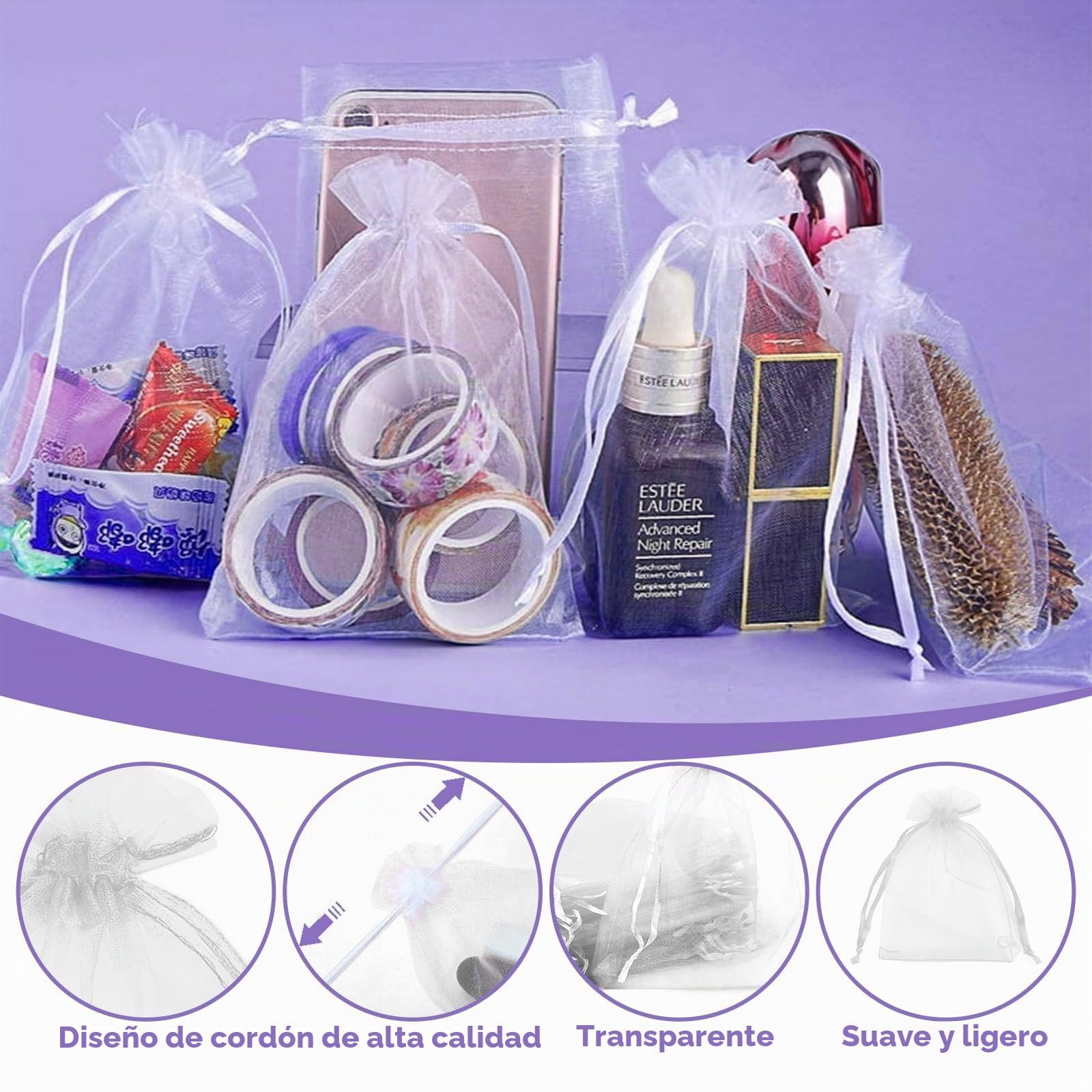 120 Piezas Bolsas de Organza 10x15 CM, Blancas Bolsitas de Tela Pequeñas con Cordóm, Bolsa Organza de Lavanda, Regalo, Joyas, Boda Favores, Caramelos para Festivales Fiestas Bodas Navidad