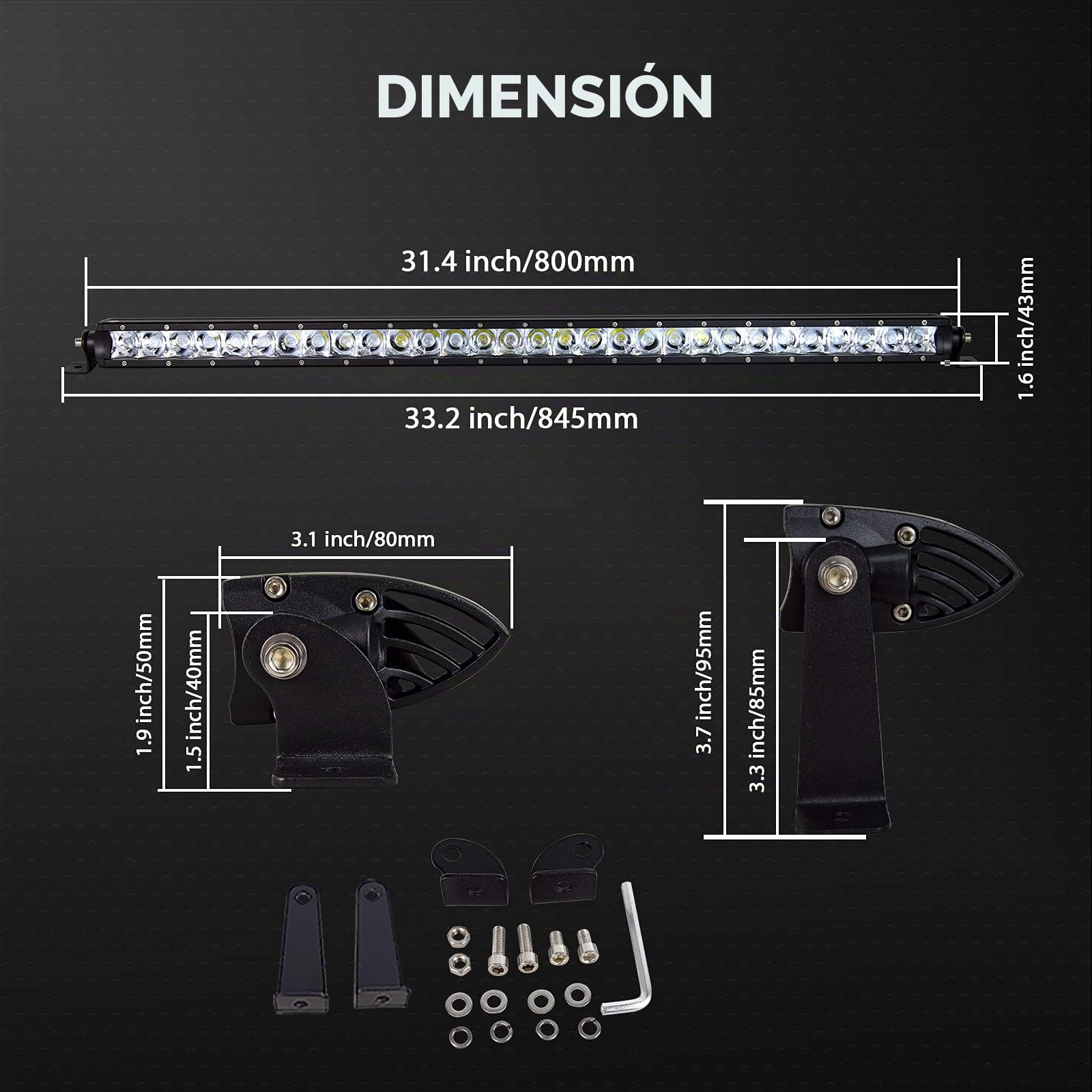 RIGIDON 32 Pulgadas 80cm 150W Foco Barra de luz led y 12V cableado Kit | faro de largo alcance, unica fila, barras luminosas, para off road camión coche ATV 4x4 todoterreno barco, lámpara de trabajo