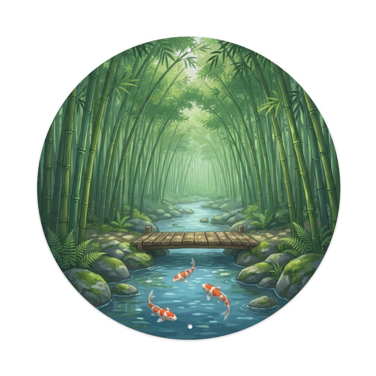 Tgrcjimh Style Metal Tin Sign Japanese Koi Fish Bamboo Stream Forest Green