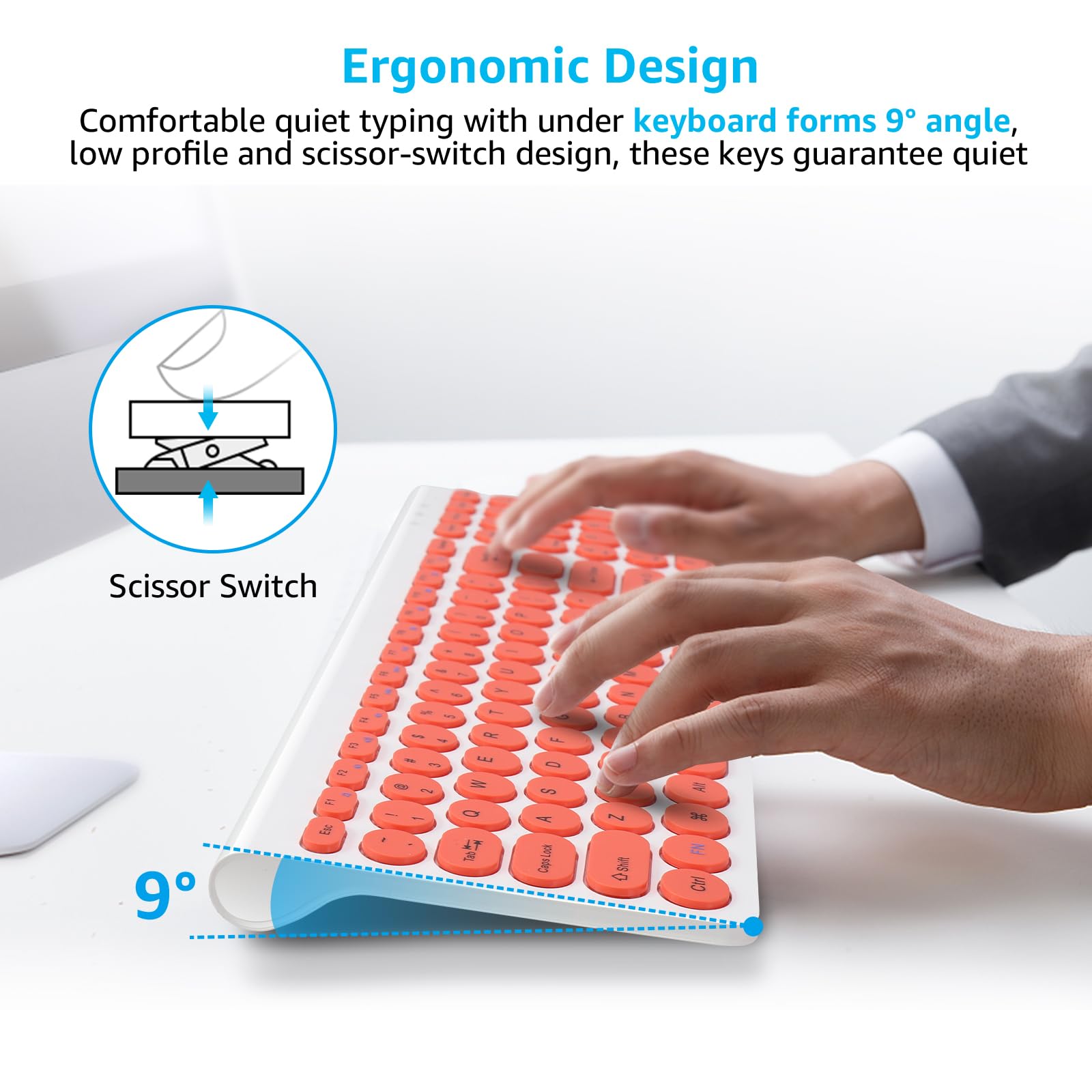 LeadsaiL Kit Tastiera E Mouse Wireless - Set Ergonomico 2.4G USB Con Tasti Silenziosi, 1600DPI, Layout QWERTY Per PC E Mac - Verde - Foto 4