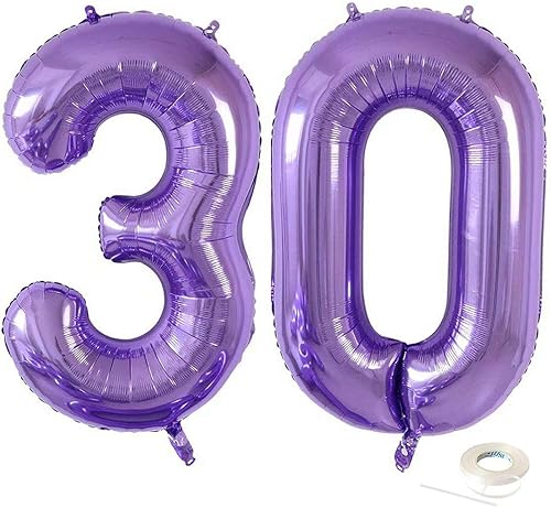 Globo de 40 pulgadas color morado jumbo del número 30 años, enormes globos gigantes de Mylar para fiesta de cumpleaños, boda, despedida de soltera,
