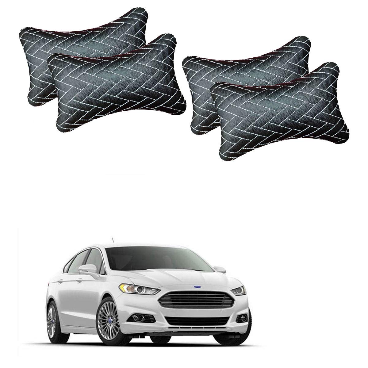 PulGos Black Zig-Zag Design Car Neck Rest Cushion with Adjustable Straps (Pair of 2)_876