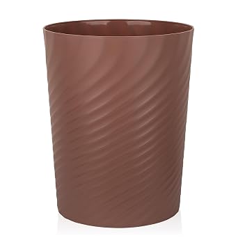 UUJOLY Plastic Trash Can Wastebasket, Garbage Container Basket for Bathrooms, Kitchens, Offices, Kids Rooms Brown, 1.8 Gallon