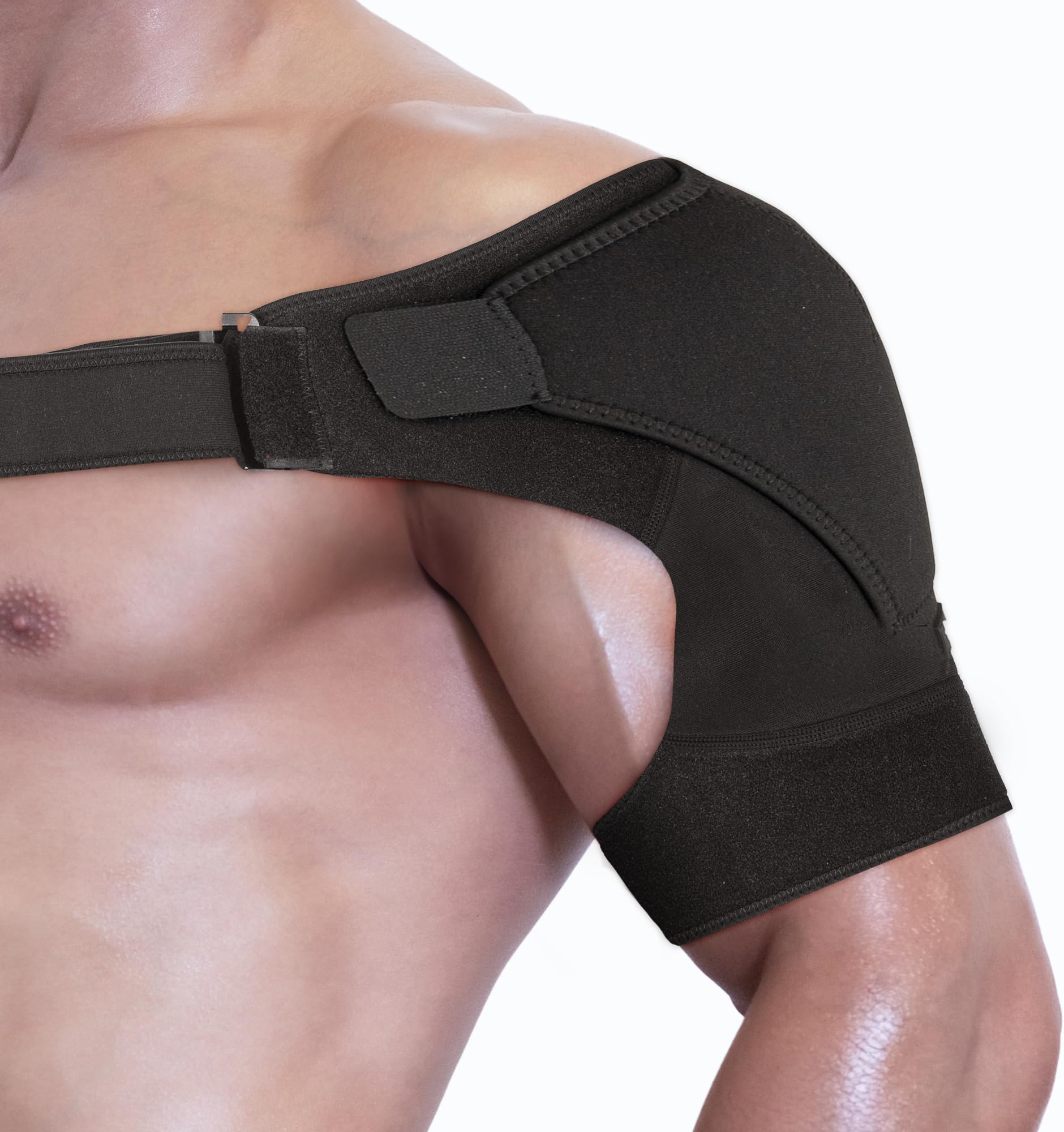 Size Small Medium Adjustable Shoulder Brace for Men Women, Rotator Cuff Compression Sleeve, AC Joint Support Wrap with Ice Pack Pocket, Breathable Neoprene, Left or Right, Black S/M