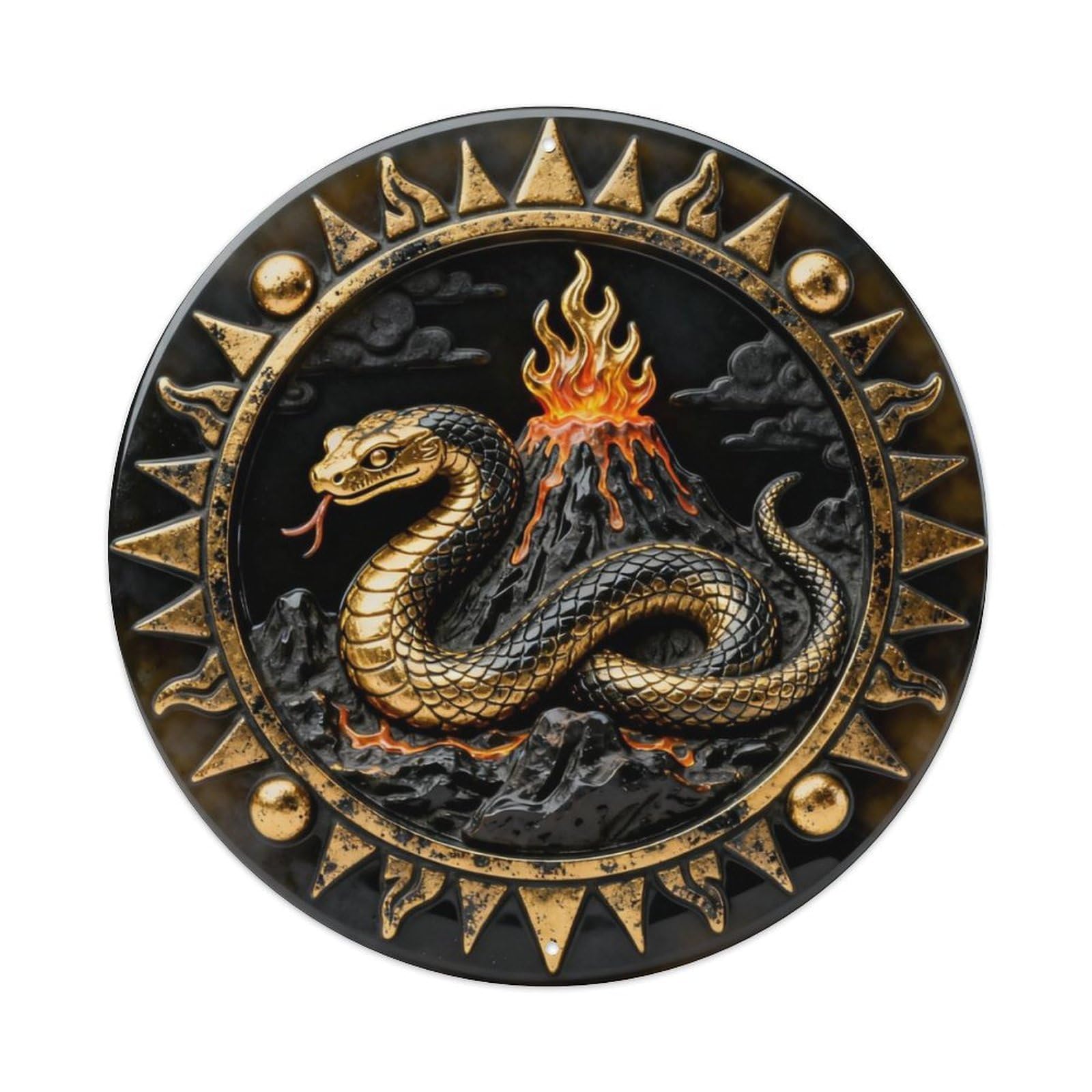 Aztec Fire Snake Volcano Metal Tin Sign Plaque