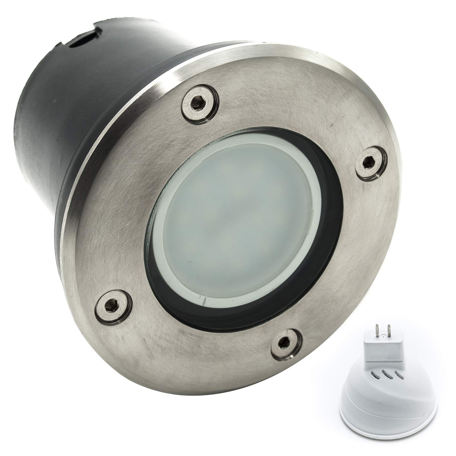 Foco empotrable marca pasos LED 7 W MR16 baja tensión 12 V pisable IP65 Bianco freddo