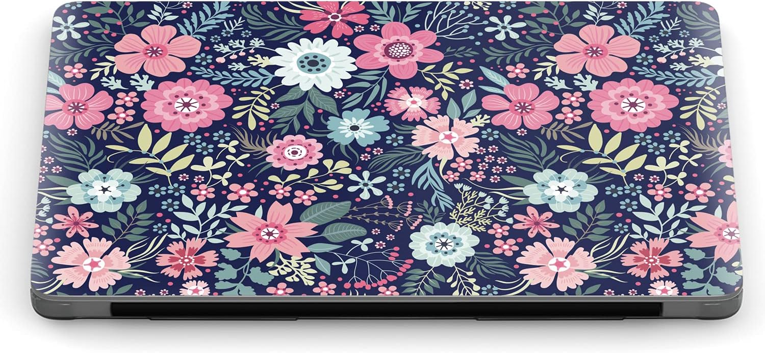 Mertak Hard Case Compatible with MacBook Pro 16 14 Air 15 13 inch M3 M2 M1 Mac 2024 2023 2022 2018 Botanical Plastic Navy Blue Plants Print Floral Laptop Cute Wildflowers Cover Protective Clear