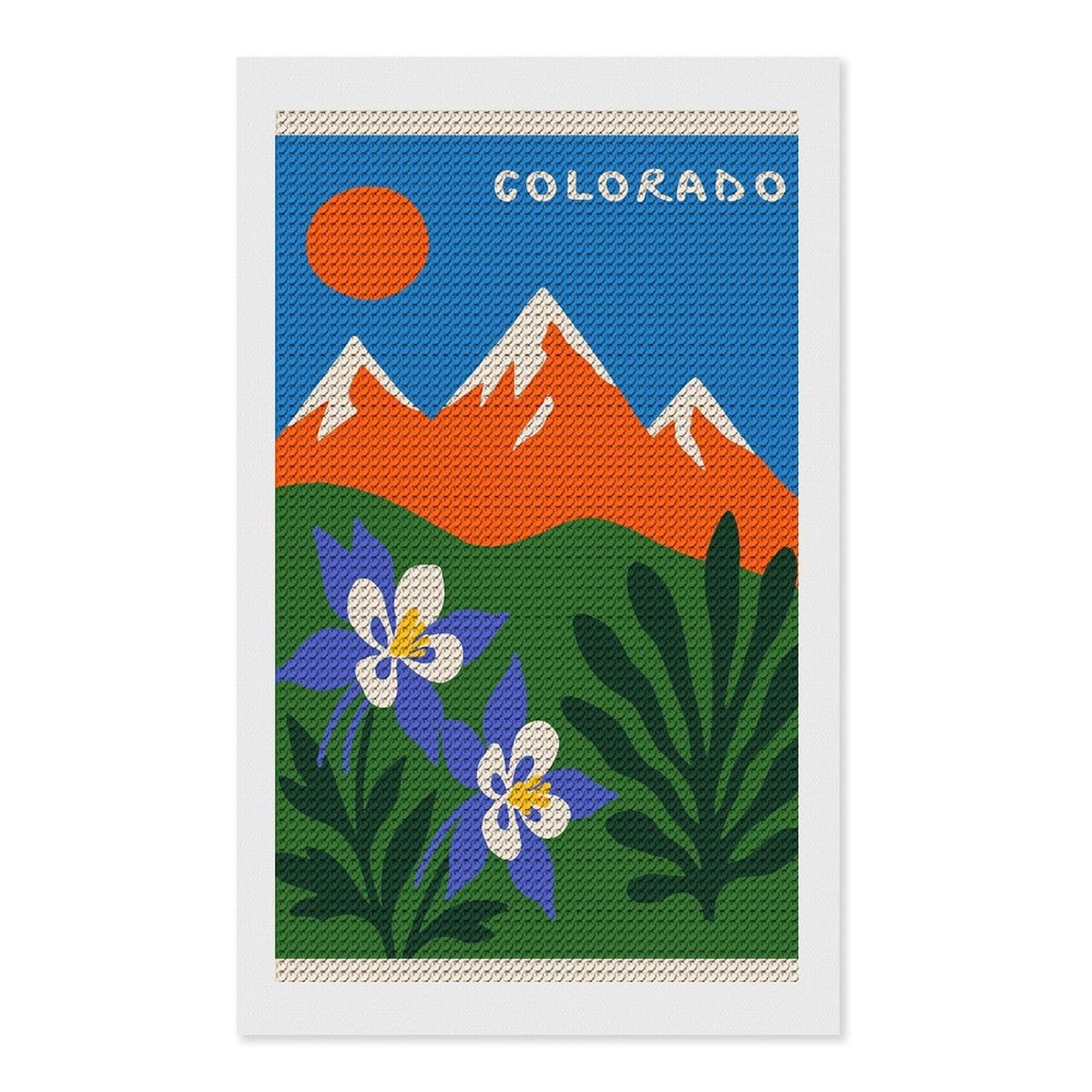 Junmoney Colorado Landscape with Columbine Flowers Diamond Painting Canvas Kit 12"x20", Round Gems, Living Room Decor, Seasonal Gift Choice, Modern Decor