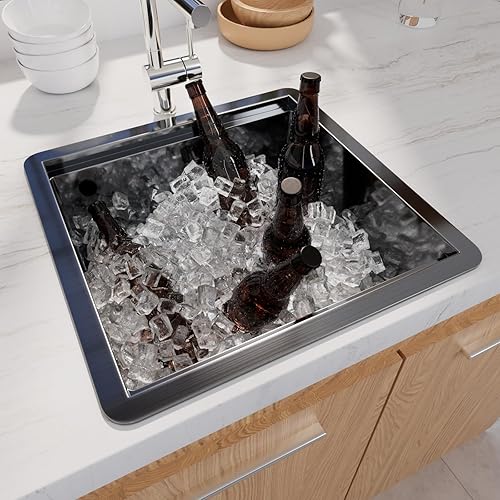 Miniatura 5 de Davivy Fregadero de bar pequeño de montaje inferior, fregadero de acero inoxidable negro plomizo de calibre 18, fregadero de cocina hecho a mano con