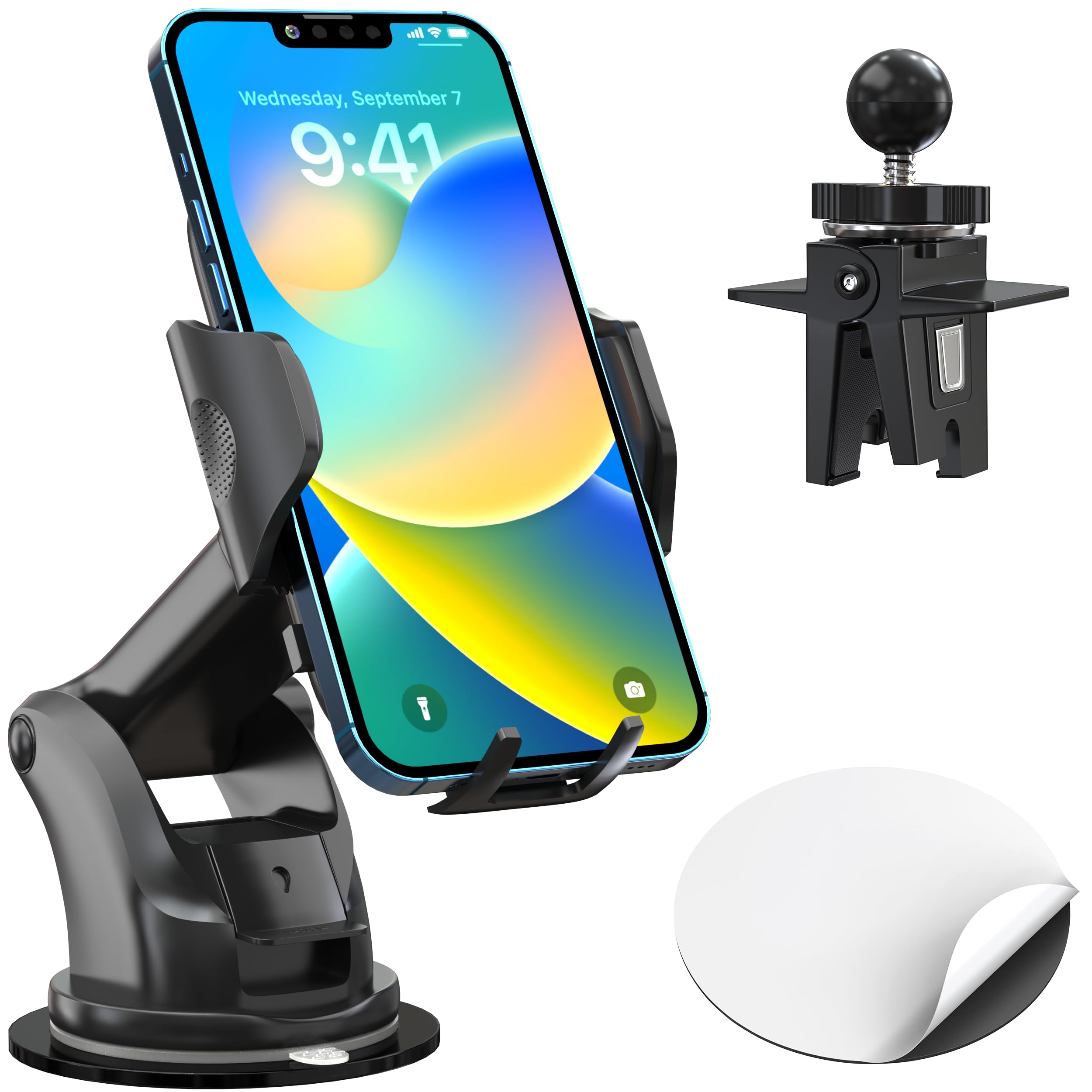 ELV Direct Car Mobile Holder [Anti-Slip Soft Padding & Powerful Suction] Adjustable Universal Car Phone Holder Mount Dashboard Windshield Air Vent Phone Mount for All iPhone, Smartphones