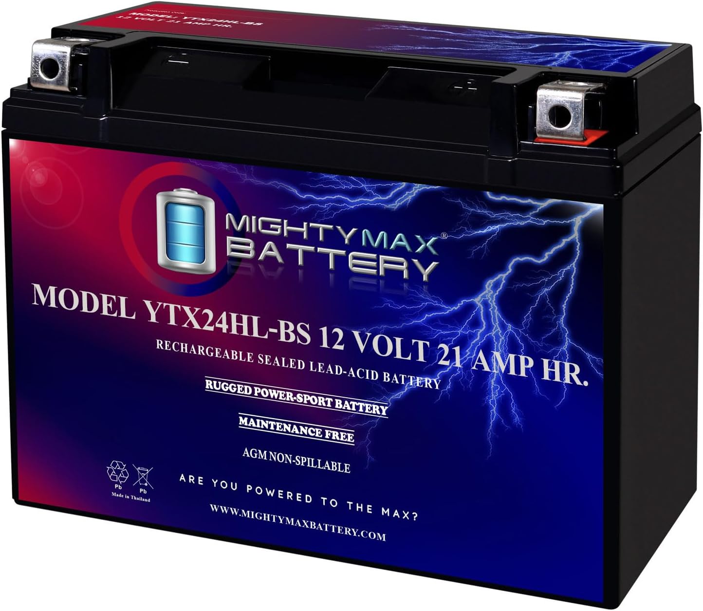 Mighty Max Battery YTX24HL-BS -12 Volt 21 AH, 350 CCA, Rechargeable Maintenance Free SLA AGM High Rate Series Motorcycle Battery