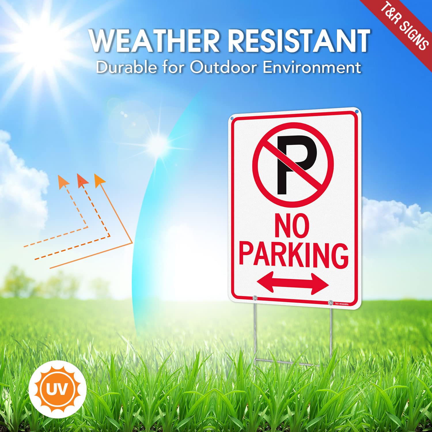 T&R No Parking Sign with H Stake for Outside,2 Pack,14"x 10" .040 Rust Free Heavy Aluminum, Reflective, Waterproof - Image 3