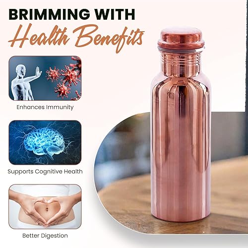 Miniatura 4 de Plan Design - Botella de agua de cobre puro  Botella de agua a prueba de fugas sin costuras para el hogar, oficina, hotel, viajes y regalos, bebe