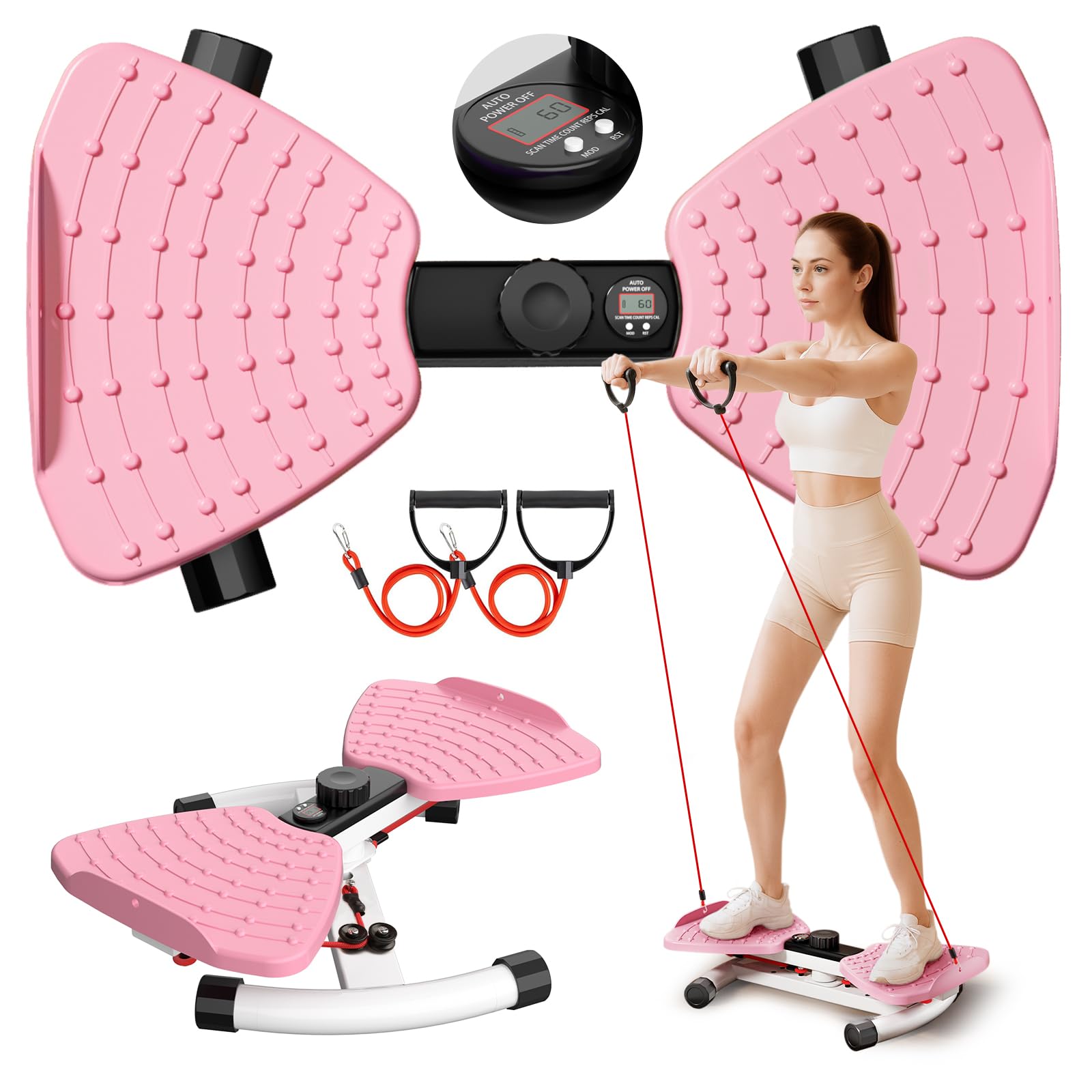 RENRUI Waist Twister Exercise Machine, 300LBS Capacity Ab Machine with The Smart Digital Counter, 20dB Silent Operation, Anti-Slip Stability Home Gym Workout Equipment for Women